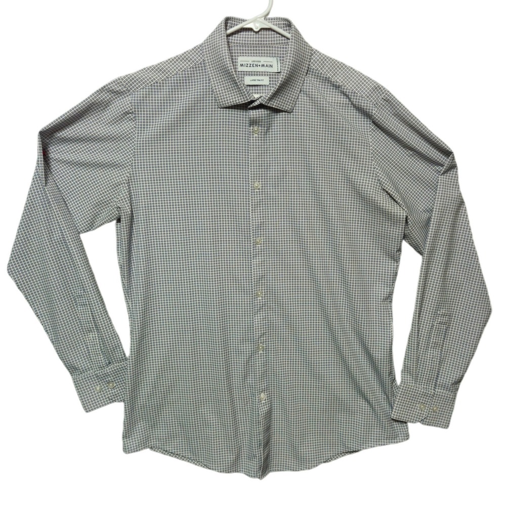 Mizzen + Main Mens Leeward Dress Shirt Large Trim Fit Navy Geometric Performance